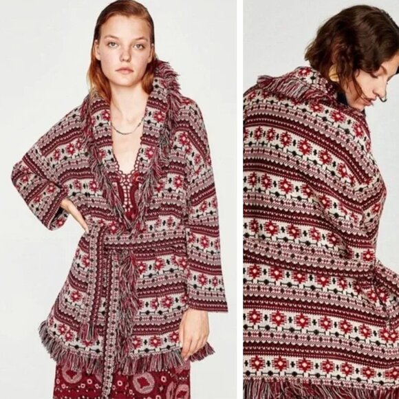 Zara Woman Tribal Navajo Jacquard Aztec Cardigan Coat Influencer Favorite - Picture 1 of 9